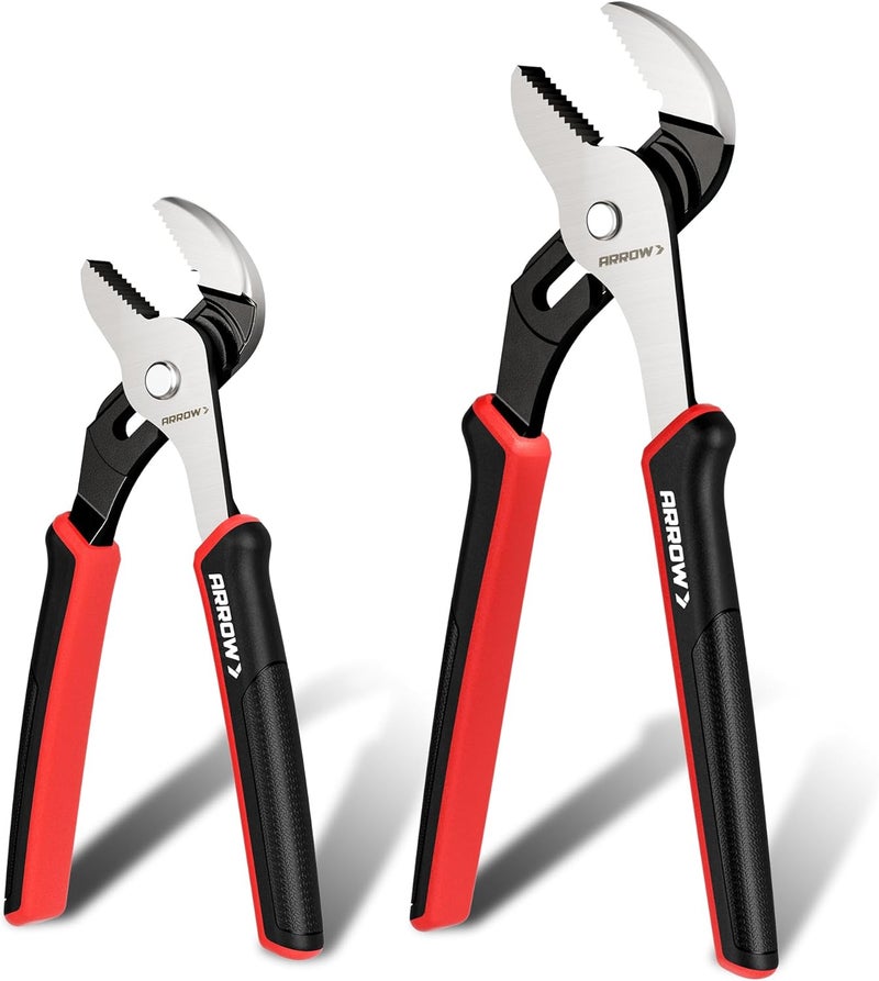 Arrow Fastener ARROW 2-Piece Groove Joint Pliers, 8" & 10" Adjustable Water Pump Pliers with TPR Handle, High Carbon Steel Tongue and Groove Plier for Plumbing, Automotive and Household Repairs - Image 1